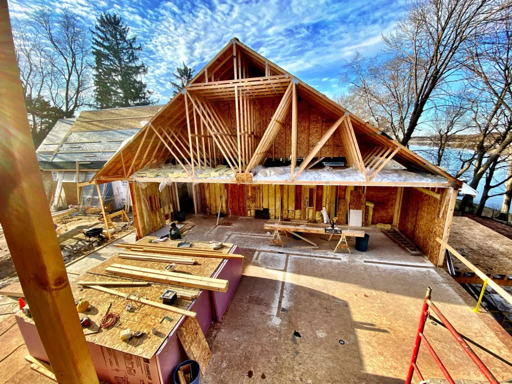 Custom home construction process and craftsmanship in progress in Green Bay Wisconsin, with Drury Designs Inc